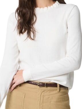 J. Crew Cotton Ivory Cream Ruffle Neck Sweater Top Feminine Coquette Capsule